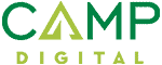 Logo with the words "CAMP DIGITAL" in green capital letters, with the letter "A" in "CAMP" stylized as a triangle.